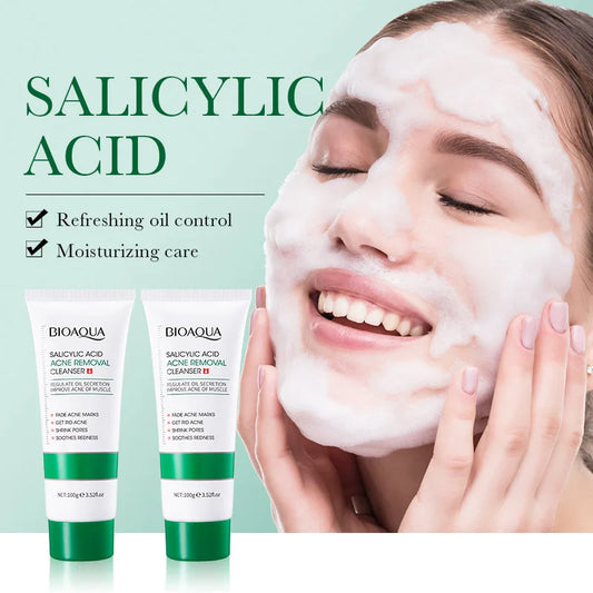 BIOAQUA Salicylic Acid Facial Cleanser Acne Treatment Moisturizing Oil Control skincare Face Wash Foam Face Cleanser Skin Care.2026 CREMA FACIAL DE ACIDO SALISILICO MEJORA LA APRIENCIA FACIAL Y ACTUA CONTRA EL ACNES. PROTEGE Y RESTABLECE LA ELASTICIDAD