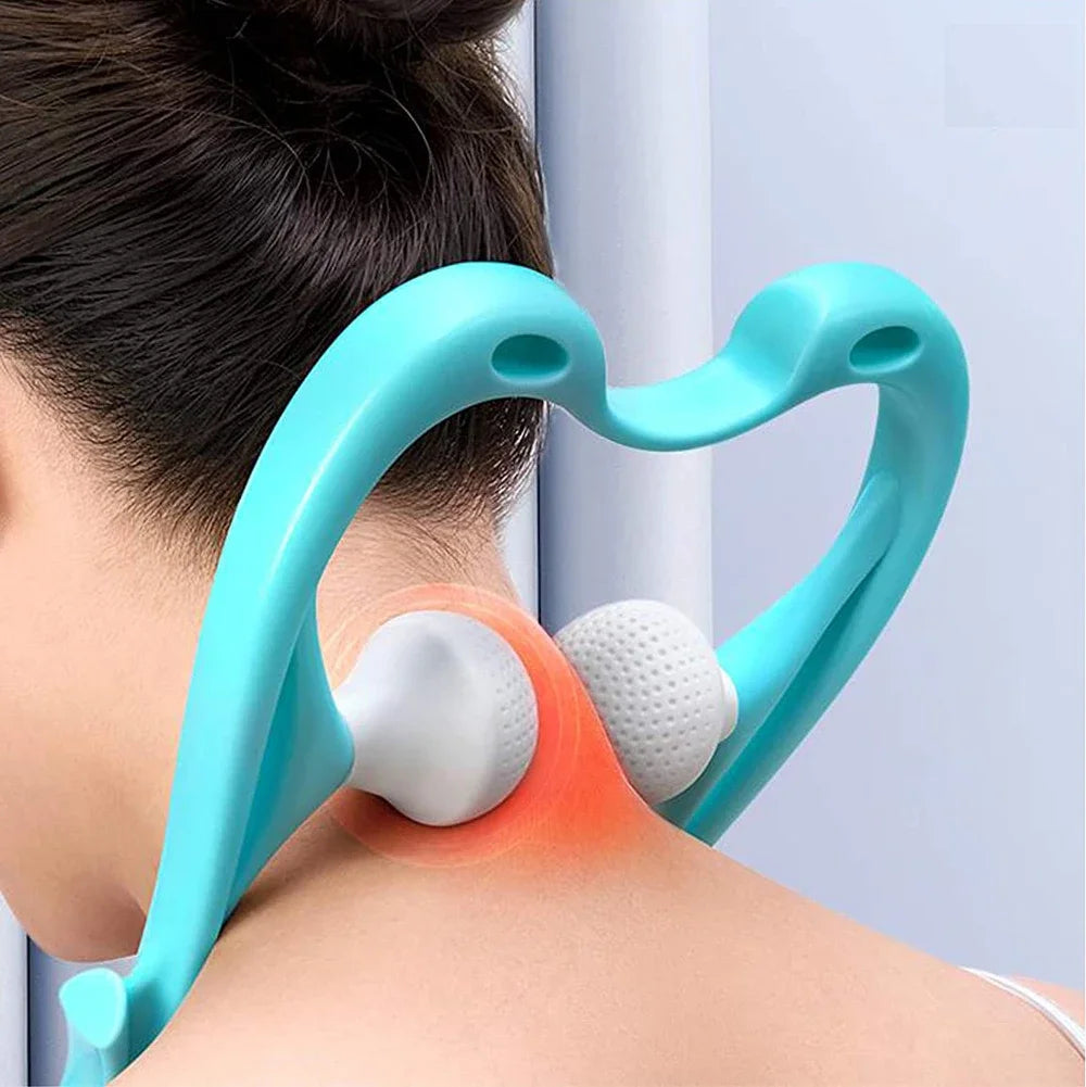 Masajeador de Cuello — Herramienta de Masaje de Doble Presión para Puntos Gatillo, Manual, para Relajar Cuello y Aliviar Dolor de Espalda, Masaje Profundo