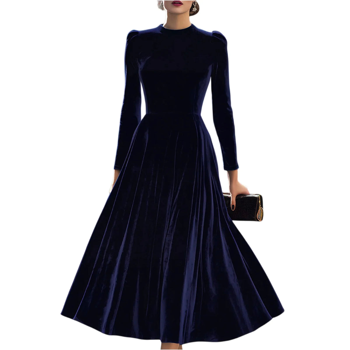 Modern European Elegance Women's Comfortable Velvet Dress Spring Autumn Solid Color Round Neck Long Long Dresses Elegant Women's Dress, vestido