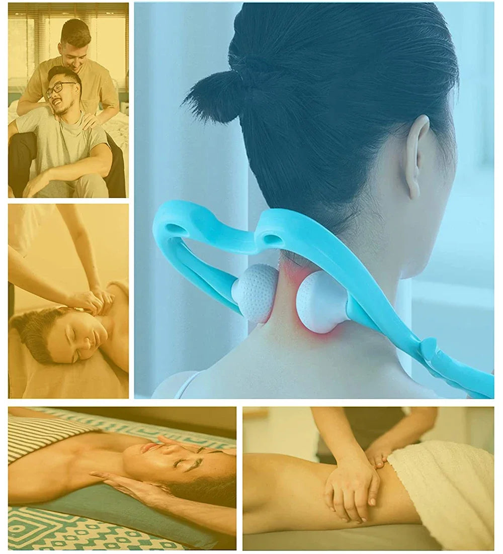 Masajeador de Cuello — Herramienta de Masaje de Doble Presión para Puntos Gatillo, Manual, para Relajar Cuello y Aliviar Dolor de Espalda, Masaje Profundo