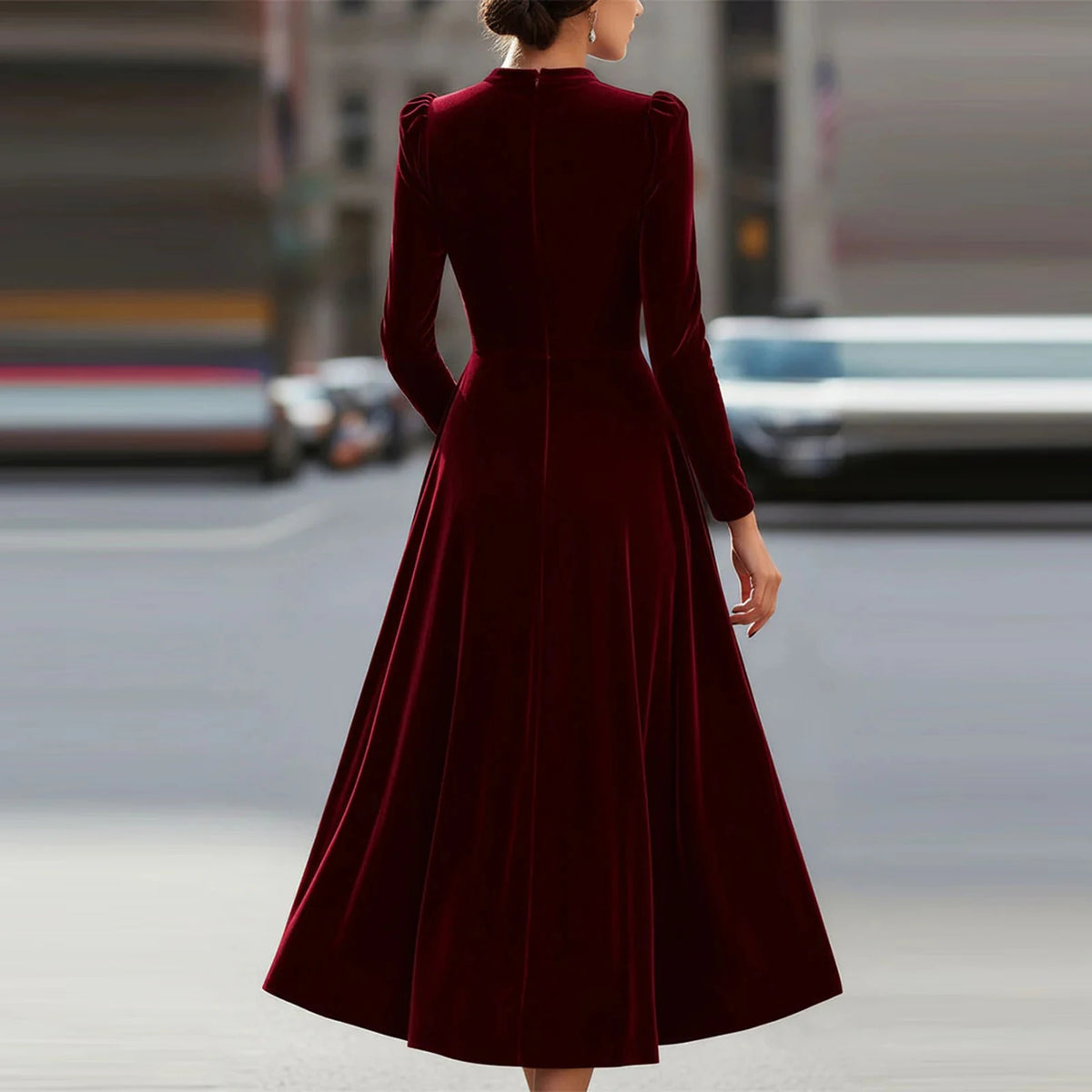 Modern European Elegance Women's Comfortable Velvet Dress Spring Autumn Solid Color Round Neck Long Long Dresses Elegant Women's Dress, vestido
