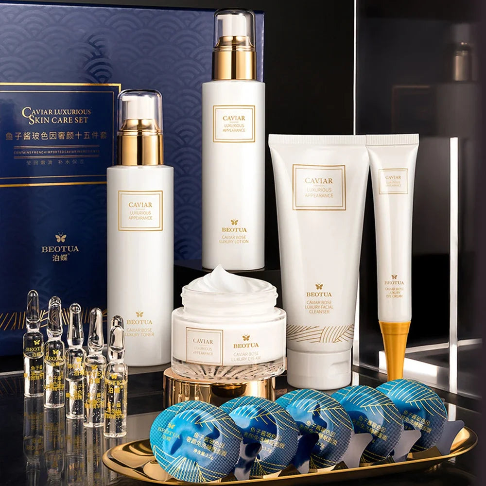 Set de Cuidado de la Piel con Caviar de 15 Piezas: Set de Sérums Faciales, Hidratante para el Rostro, Antiarugas, Aclarante, Belleza y Salud, Cuidado Facial Coreano.