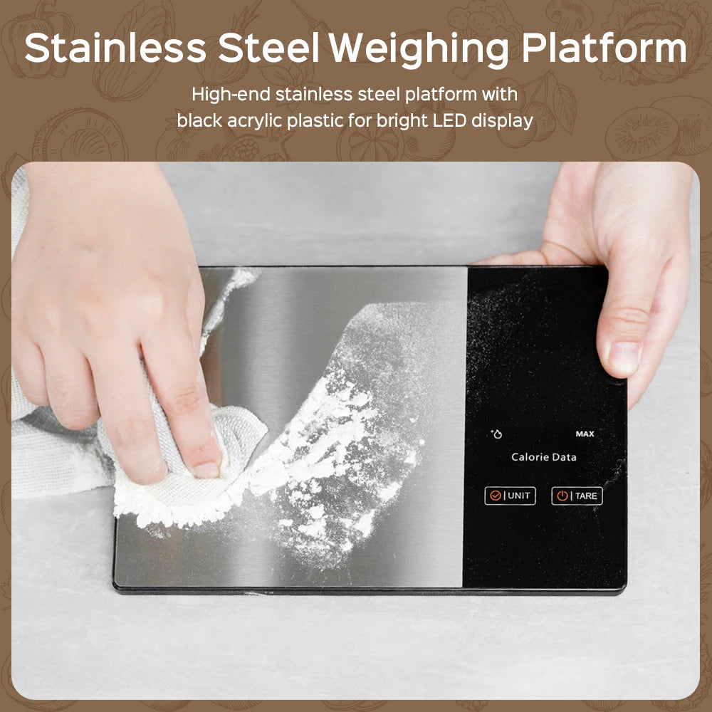 5kg Kitchen Food Scale, Smart Food Calorie Scale Kitchen Cooking Baking Scales, Stainless Steel Nutrition Scale with Free App. Pesa para Medir Calorias y Mejorar la Alimentacion