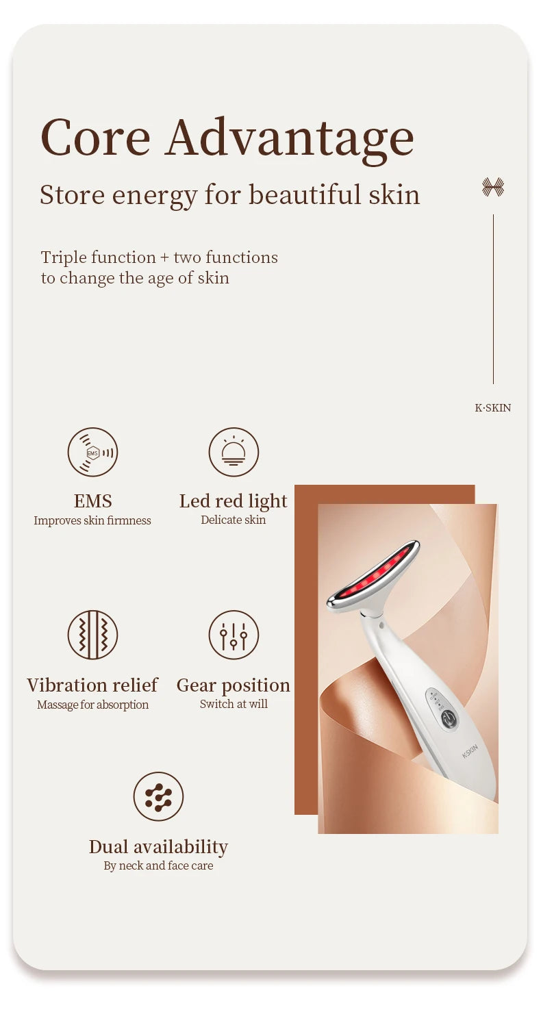 K-SKIN EMS Face Beauty Instrument Beauty Neck Massager Micro-Current Vibration Color light Senility Face Massager  Skin Care. 2026 MASAJIADOR PARA CUELLO Y MANDIBULA. ELECTRICO QUE MEJORA LA CIRCULACION Y ALINEACION