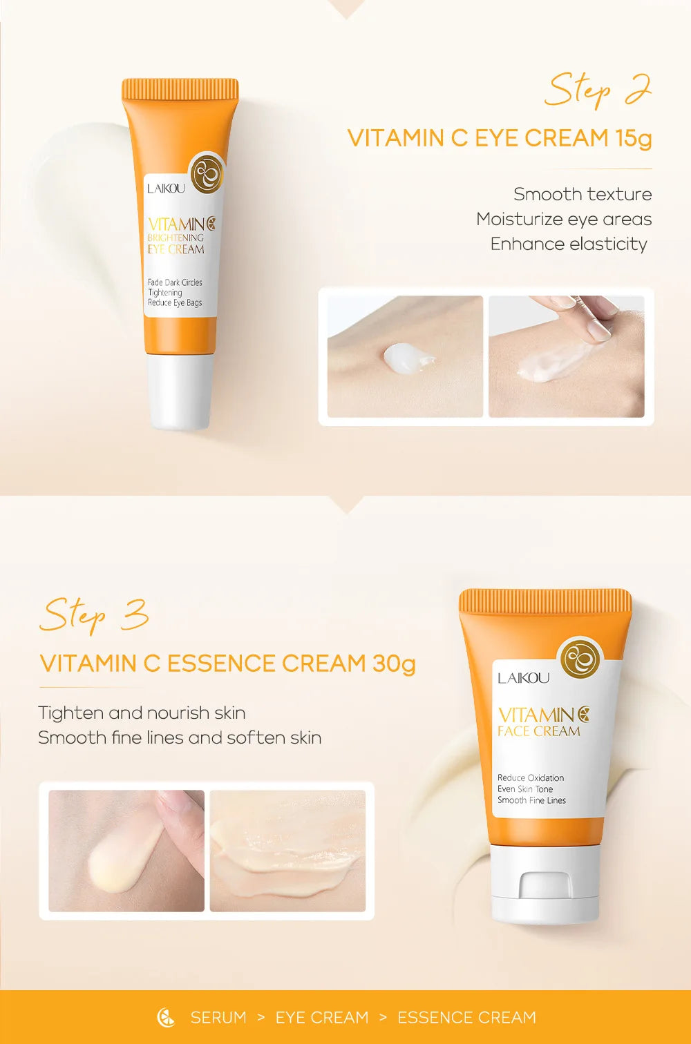 3pcs/set LAIKOU Vitamin C 24K Golden Sakura Skin Care Sets Face Cream Serum Eye Cream Moisturizing Anti Wrinkles Face Care Kit.2026 SKIN CARE REJUVENECEDOR, HUMECTANTE FACIAL