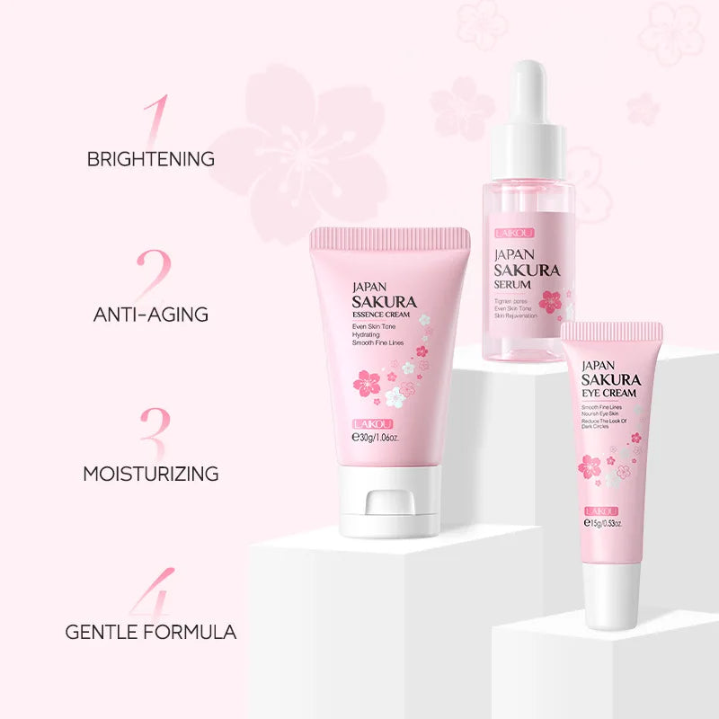 3pcs/set LAIKOU Vitamin C 24K Golden Sakura Skin Care Sets Face Cream Serum Eye Cream Moisturizing Anti Wrinkles Face Care Kit.2026 SKIN CARE REJUVENECEDOR, HUMECTANTE FACIAL