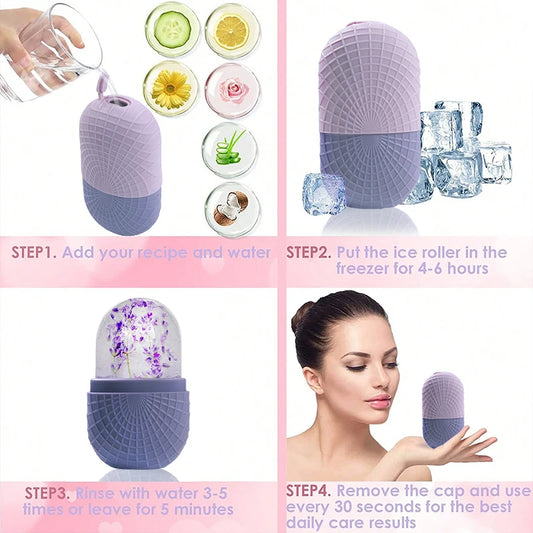 Rodillo de Hielo para Rostro y Ojos, Rodillo de Hielo Facial de Belleza, Masaje Facial con Hielo de Silicona, Reutilizable, Hermético, Herramienta de Cuidado de la Piel.