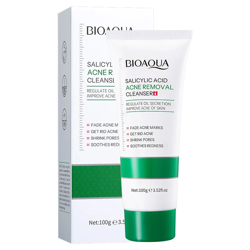 BIOAQUA Salicylic Acid Facial Cleanser Acne Treatment Moisturizing Oil Control skincare Face Wash Foam Face Cleanser Skin Care.2026 CREMA FACIAL DE ACIDO SALISILICO MEJORA LA APRIENCIA FACIAL Y ACTUA CONTRA EL ACNES. PROTEGE Y RESTABLECE LA ELASTICIDAD
