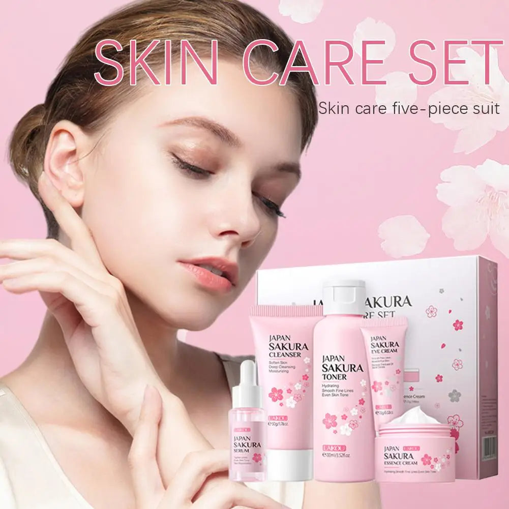 5/3pcs/Set Sakura Skin Care Sets Face Cream Serum Toner Facial Cleanser Sunscreen Eye Cream Gift Box Face Skin Care Set Product.2026 SERUM FACIAL. HUMECTANTE FACIL. REJUVENECEDOR PROTECCION CONTRA ARRUGAS FACIALES