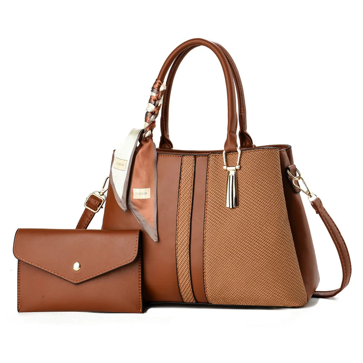 Large Capacity Fashion Color Block Mat Mother And Daughter Handbag Ladies Handbag with Scarf Soft Polyester Lining Zipper Closur 2026