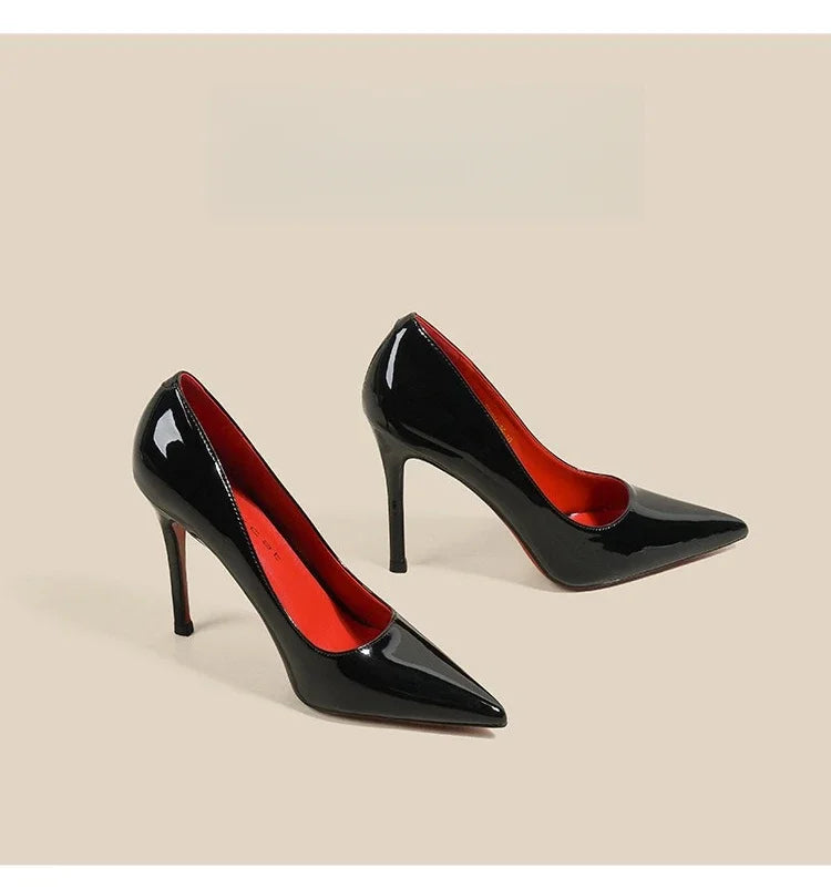 7cm Black Red Sole High Heels Spring Pointed Toe Stiletto Heel Sexy Shiny Single Shoes Fashion Patent Leather Women's Shoes 2026