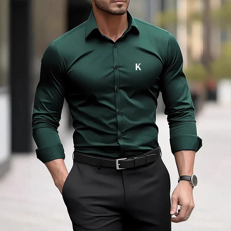 Men's Casual Long Sleeved Solid Color Slim Fit Shirt in Autumn and Winter Slightly Elastic Can Be Worn on the Inside or Outside. Camisa Extra Elastizada. 2026. Elegantes y Casual