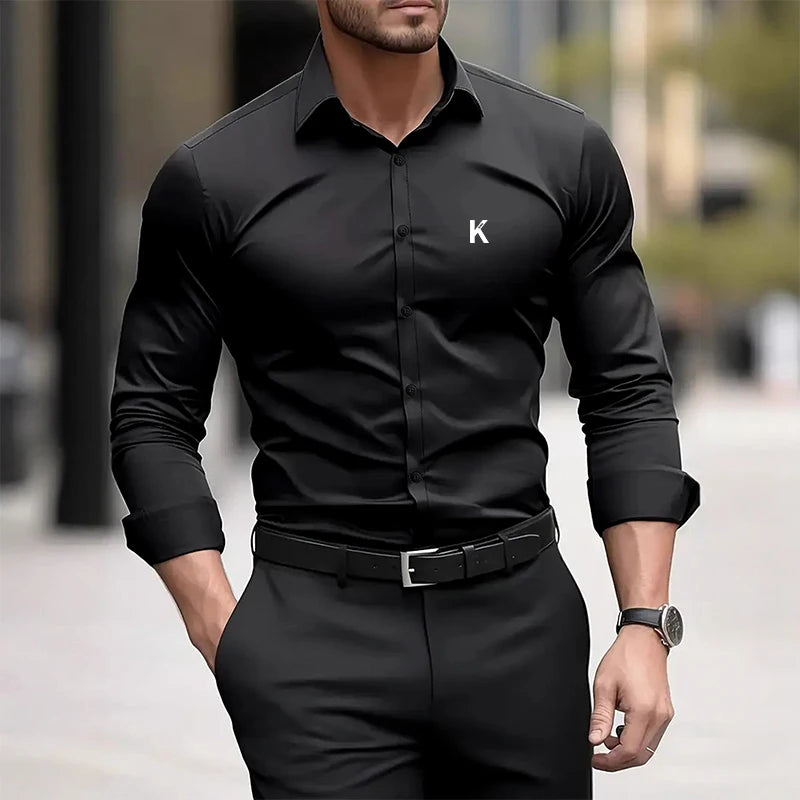 Men's Casual Long Sleeved Solid Color Slim Fit Shirt in Autumn and Winter Slightly Elastic Can Be Worn on the Inside or Outside. Camisa Extra Elastizada. 2026. Elegantes y Casual
