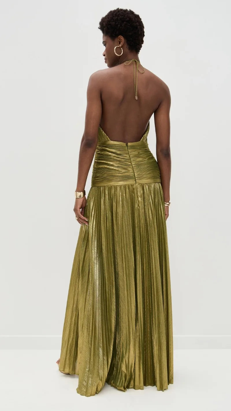 Luxurious Women Corset Party Cocktail Dress Sexy Off Shoulder Halter Folds Slit Guest Celebrity Long Dress Celebrity Prom Gown 2026 GOLD FASHION. VESTIDO PARA OCASION ELEGANTE