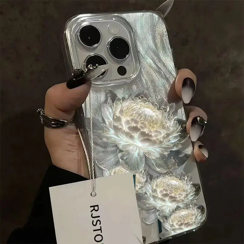 Five Golden Lotus Pattern Phone Case for IPhone 11 13 14 15 16 Pro Max 7 8 14 15 Plus X XS Max XR 16e Feather Texture Hard Cover 2026 Modern