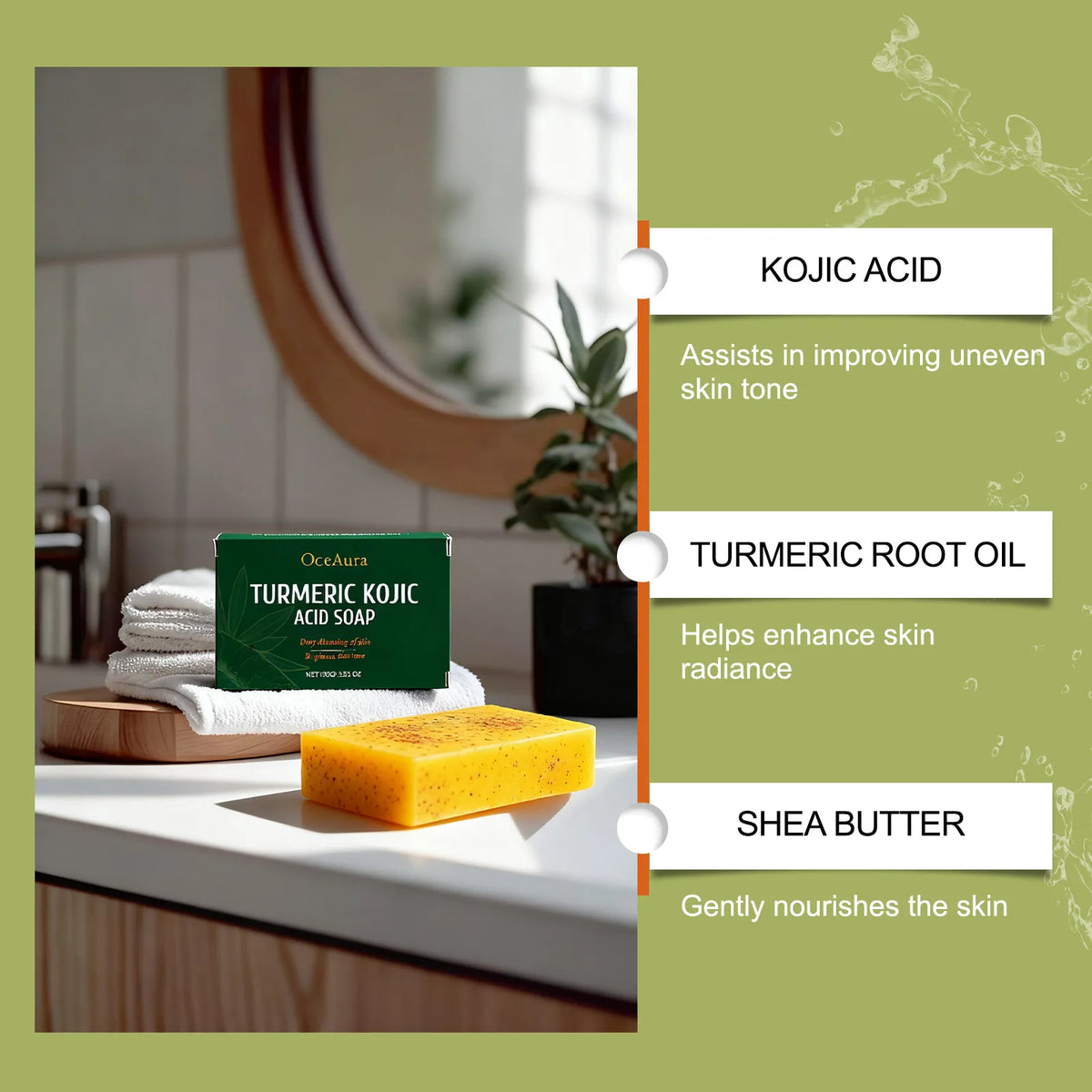 Turmeric and Kojic Acid Soap Deep Hydration Brightening Skin Care Products Soft Smooth Body Cleaning Skin Lightening Soap 100g.2026 JABON DE CURCUMA Y ACIDO DE KOJICO AYUDA A LA PIGMENTACION FACIAL