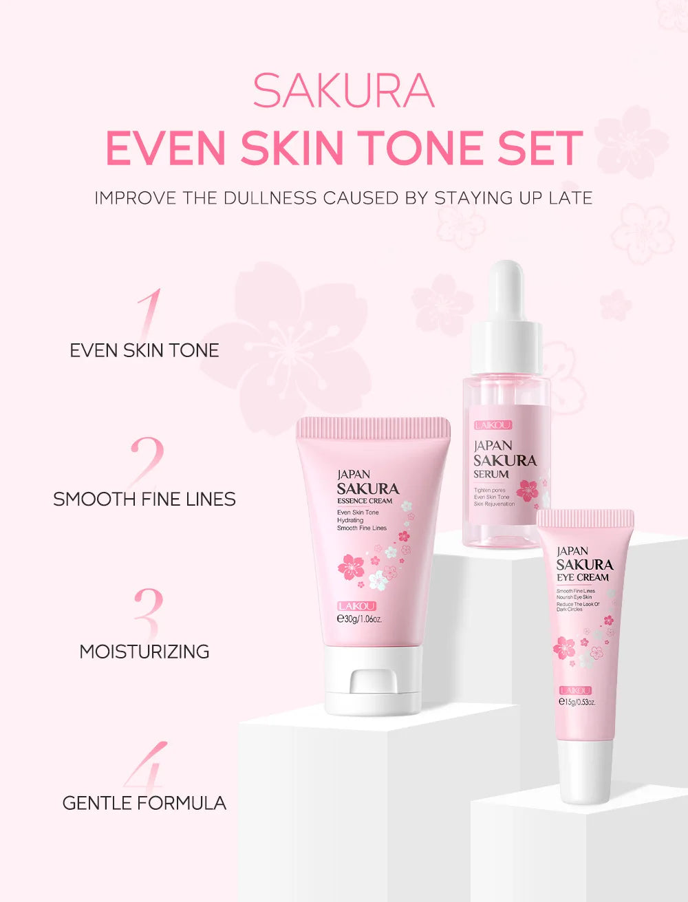3pcs/set LAIKOU Vitamin C 24K Golden Sakura Skin Care Sets Face Cream Serum Eye Cream Moisturizing Anti Wrinkles Face Care Kit.2026 SKIN CARE REJUVENECEDOR, HUMECTANTE FACIAL