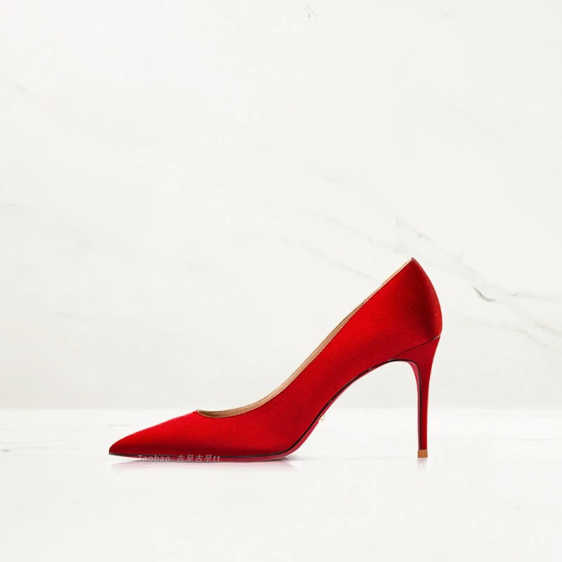 2025 Winter New High-heeled Shoes for Women, Green, Real Silk Satin, Thin Heel, Pointed Toe,Elegant,12cm,Single Shoes for Ladies 2026
