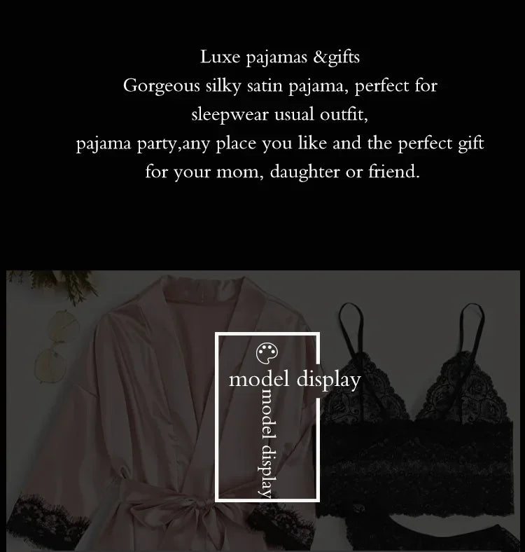 4 Pieces Woman Sleepwear Pajamas Ser With Robe Sexy Lace Lingerie Bathrobe Silk Satin Home Clothed Nightwear Robe. 2026