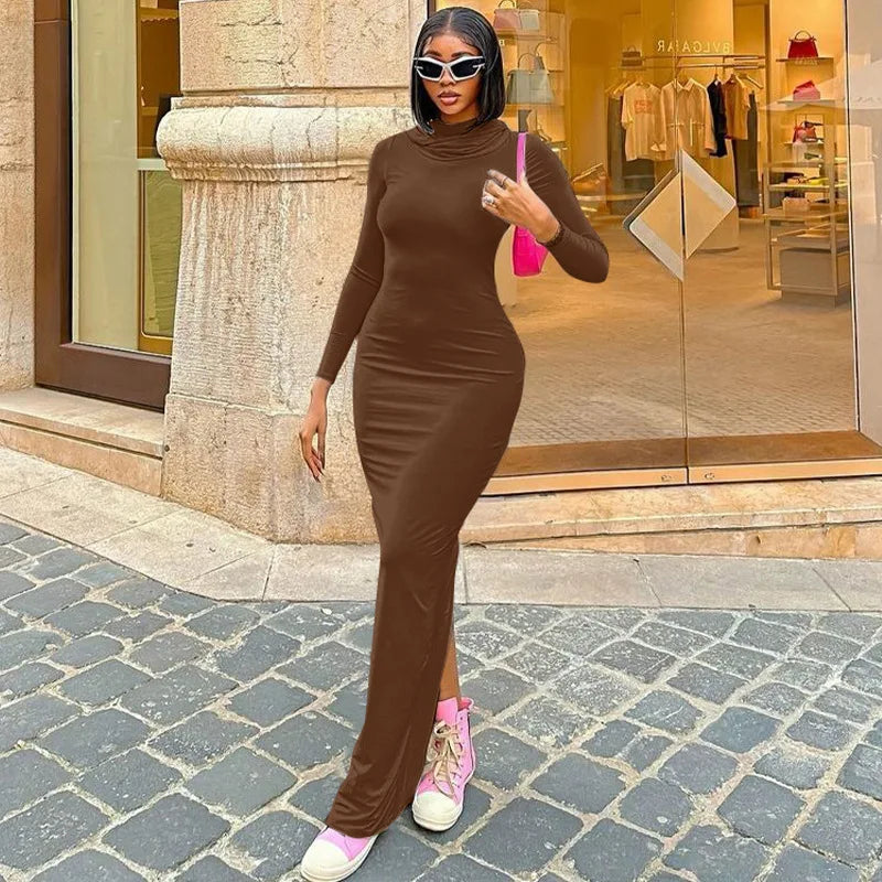 Hooded Long Dress For Women Y2k Clothes Sexy Streetwear Long Sleeve Bodycon Vestidos De Mujer Solid Robe Femme Été Back Split Diva 2026
