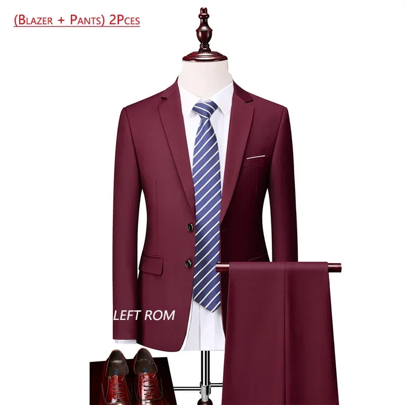 14 Color M-6XL ( Jacket + Vest+Pants ) High-end Brand Formal Business Mens Suit Three-piece Groom Wedding Dress Solid Color Suit. Trajes De Hombre Para Ocasion Especial. Bodas oh Eventos 2026