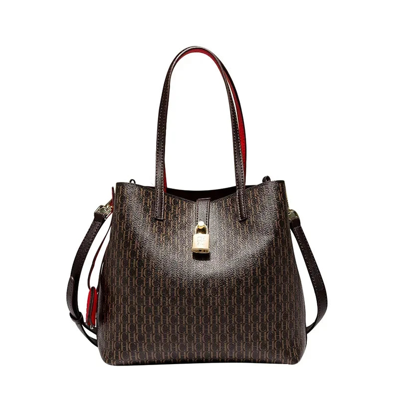 CH Premium Versatile Leather Crossbody Bag Ladies Large Capacity Daily Commuter Tote Bag Letter Print Design Ladies Fashion 2026