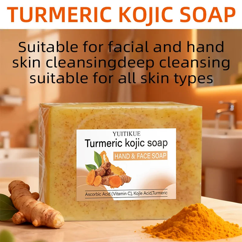 Natural Turmeric Kojic Soap - Hand & Face Cleanser, Brightens Skin, Deep Cleansing Dense Foam, Moisturizing for All Skin Types..2026 JABON HIDRATANTE PARA LA SALUD FACIAL  DE CURCUMA