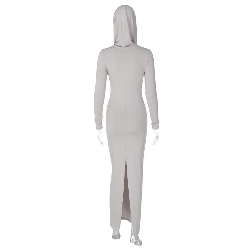Hooded Long Dress For Women Y2k Clothes Sexy Streetwear Long Sleeve Bodycon Vestidos De Mujer Solid Robe Femme Été Back Split Diva 2026