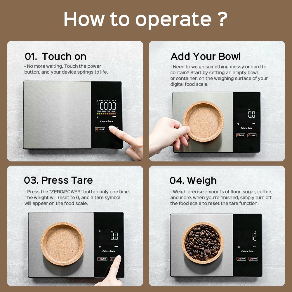 5kg Kitchen Food Scale, Smart Food Calorie Scale Kitchen Cooking Baking Scales, Stainless Steel Nutrition Scale with Free App. Pesa para Medir Calorias y Mejorar la Alimentacion