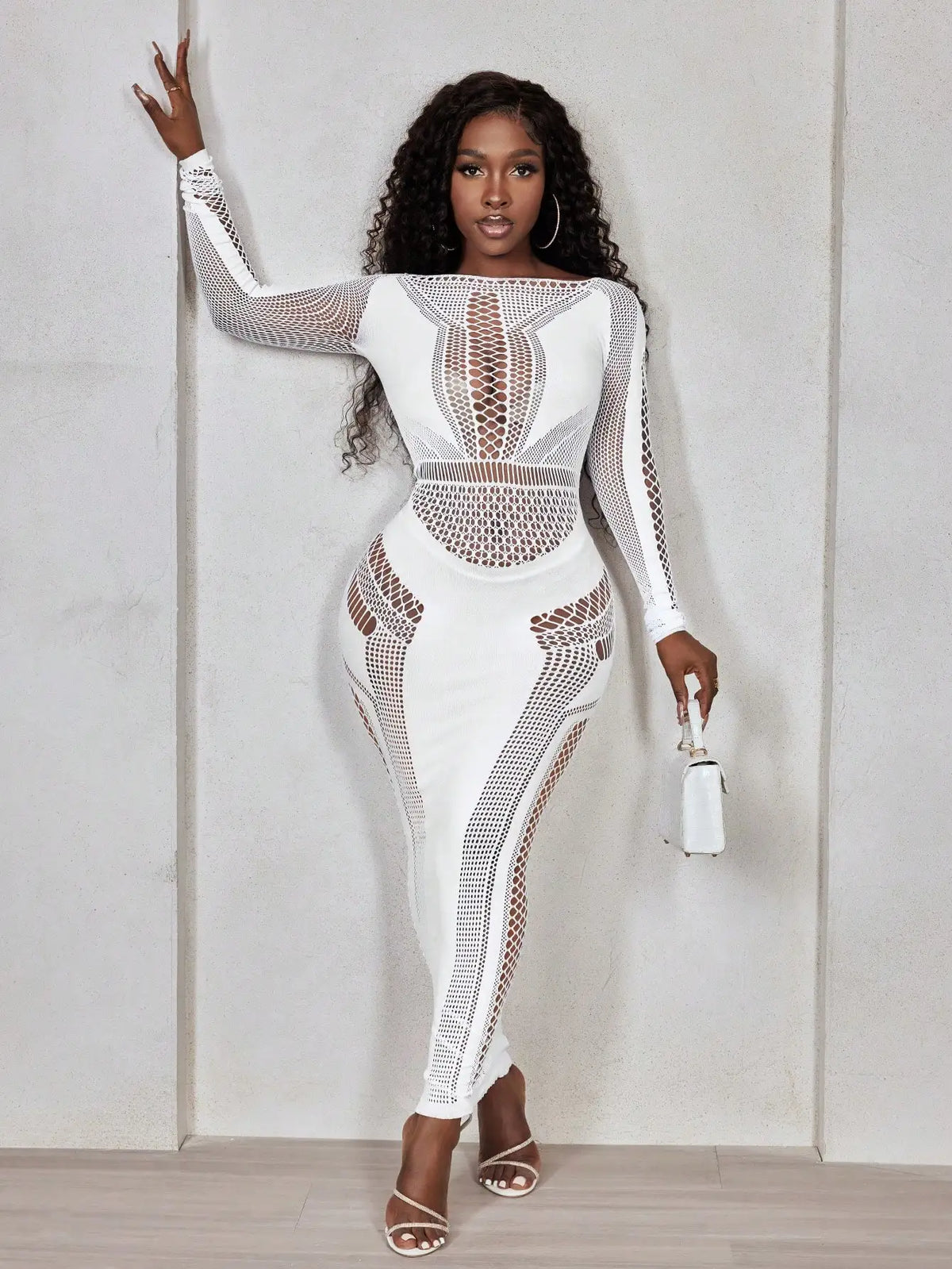 BamGleam Women's Long Sleeve Bodycon Hollow Out Mesh Dress Fall Cloth For Women 2026 Vestido Sexy Elegante y Casual