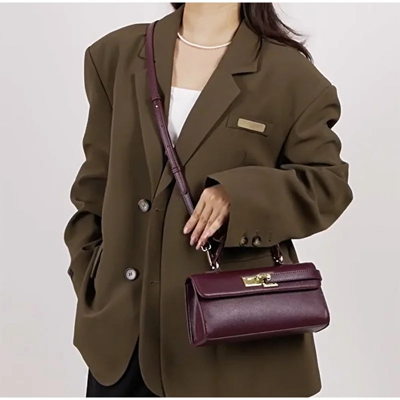 Luxury Brand Women's Lock-lock Handbag Retro High-quality Square Shoulder/crossbody Bag Fashionable High-end burgundy Women' Bag 2026
