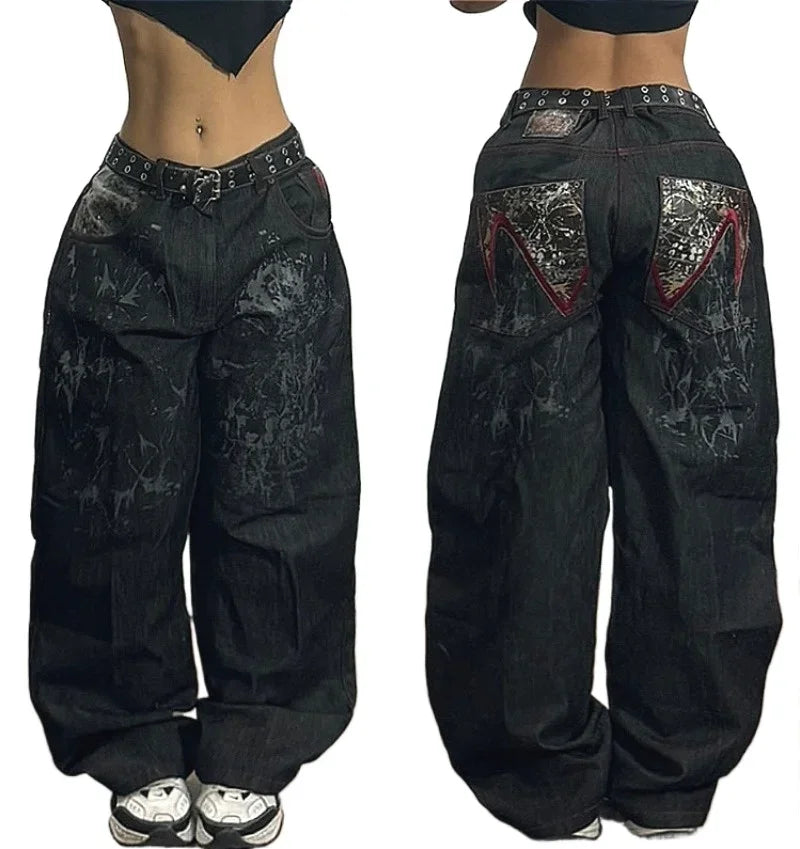 American Hip-hop Retro Loose Jeans Women's Y2K New Tide Harajuku High Waist Wide leg Pants Gothic Wide Pants Street Pants Male. Jeans Exclusivos Modernos 2026