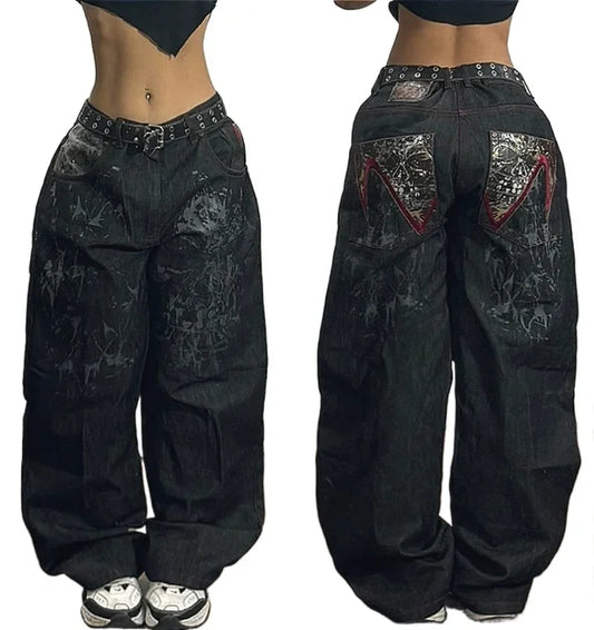 American Hip-hop Retro Loose Jeans Women's Y2K New Tide Harajuku High Waist Wide leg Pants Gothic Wide Pants Street Pants Male. Jeans Exclusivos Modernos 2026