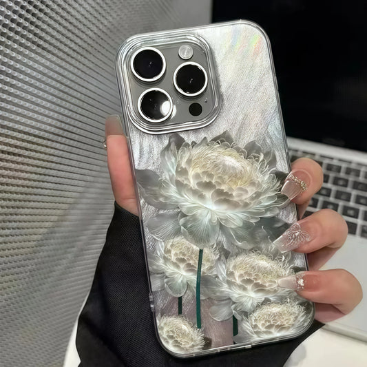 Five Golden Lotus Pattern Phone Case for IPhone 11 13 14 15 16 Pro Max 7 8 14 15 Plus X XS Max XR 16e Feather Texture Hard Cover 2026 Modern