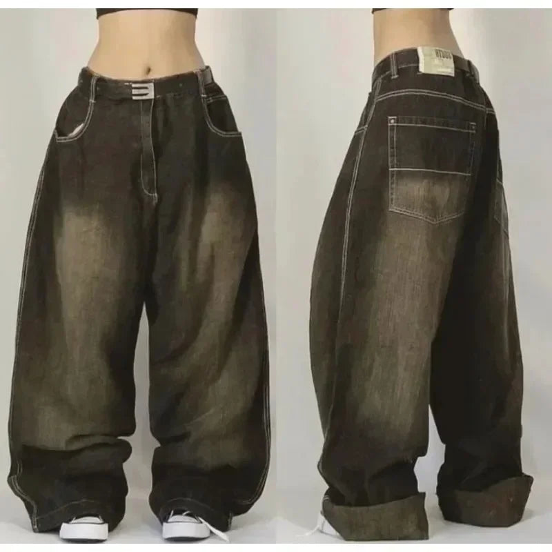 American Hip-hop Retro Loose Jeans Women's Y2K New Tide Harajuku High Waist Wide leg Pants Gothic Wide Pants Street Pants Male. Jeans Exclusivos Modernos 2026