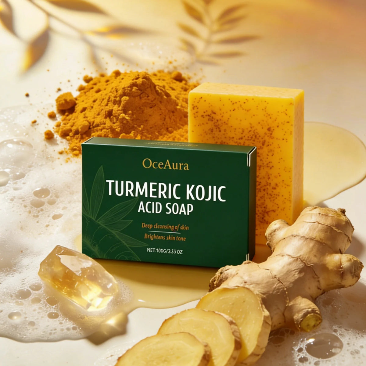 Turmeric and Kojic Acid Soap Deep Hydration Brightening Skin Care Products Soft Smooth Body Cleaning Skin Lightening Soap 100g.2026 JABON DE CURCUMA Y ACIDO DE KOJICO AYUDA A LA PIGMENTACION FACIAL