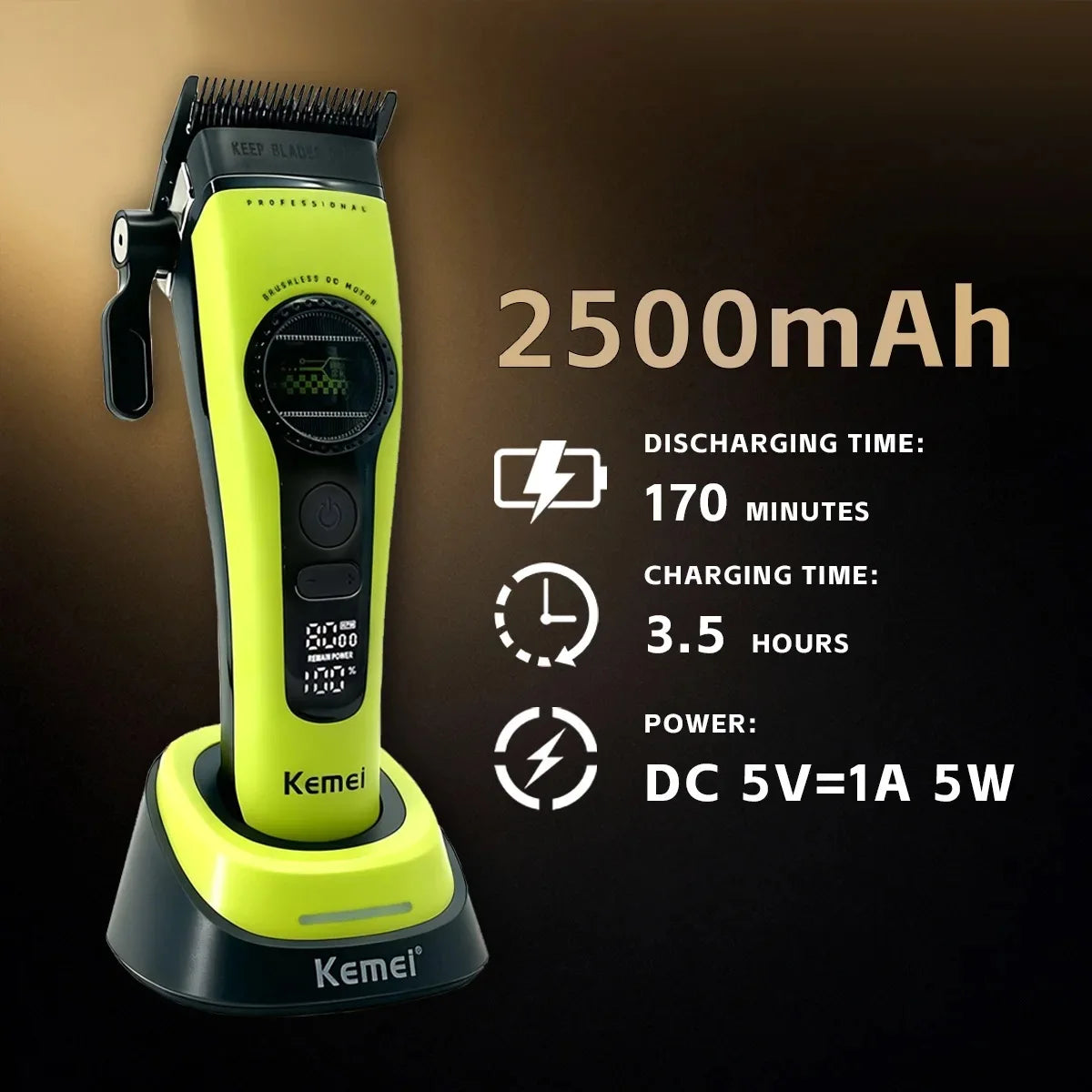 Kemei 1593 1595 Hair Trimmers Professional Barber Hair Clippers F1 -Super Engine External Brushless Motor Hair Cutting Machine 2026