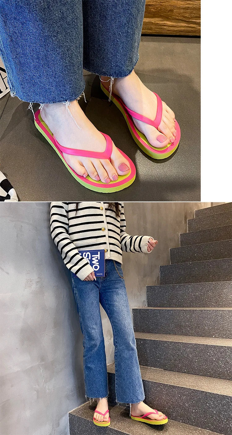 Women's Flip Flops 2025 New Summer Thick Bottom Clip Toe Fashion Beach Slippers Cool Slippers for Women 2026