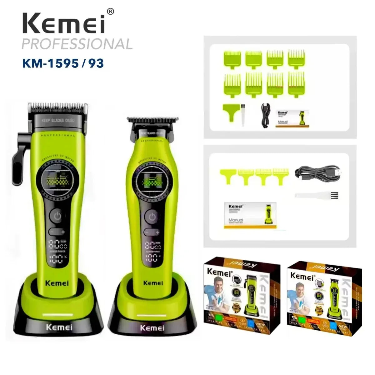 Kemei 1593 1595 Hair Trimmers Professional Barber Hair Clippers F1 -Super Engine External Brushless Motor Hair Cutting Machine 2026