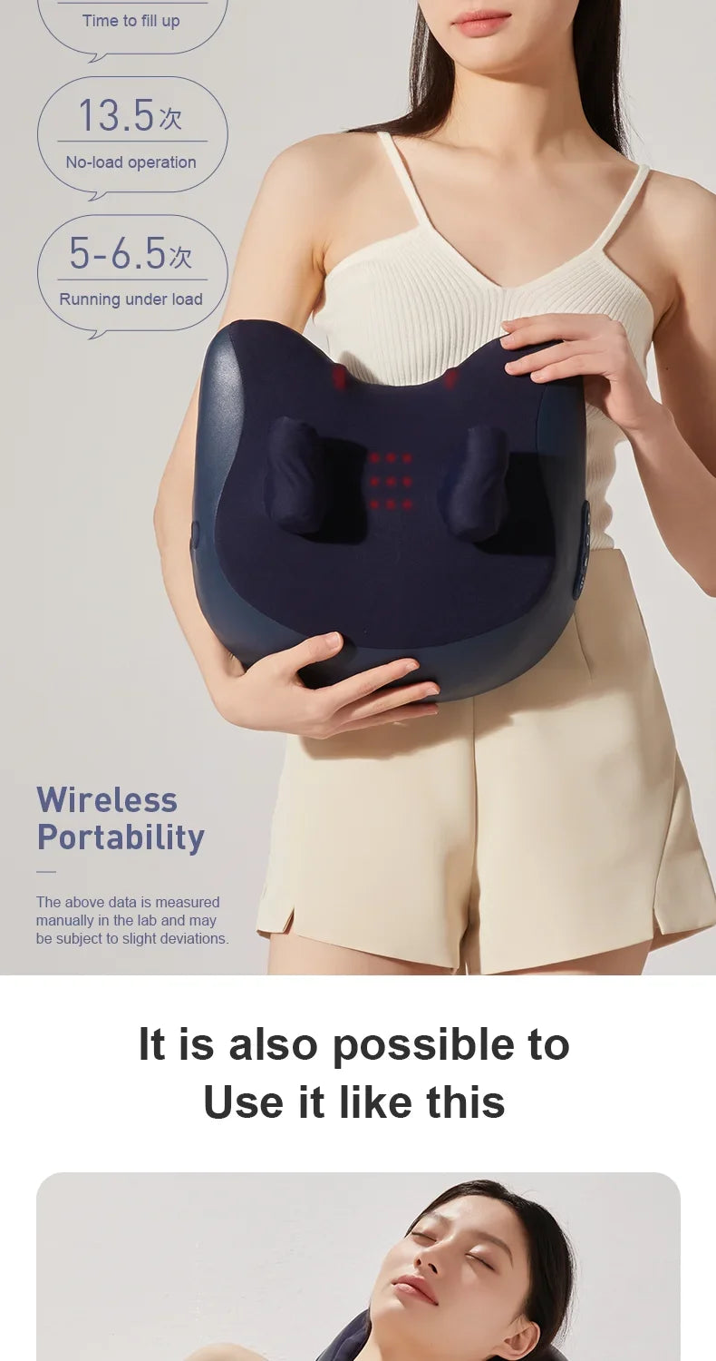 JAIYORL Almohada Masajeadora Eléctrica para Trapecio — Inalámbrica para Auto y Hogar, con Calor, para Cintura, Cuello, Piernas y Cervical, Masaje Shiatsu con Amasado