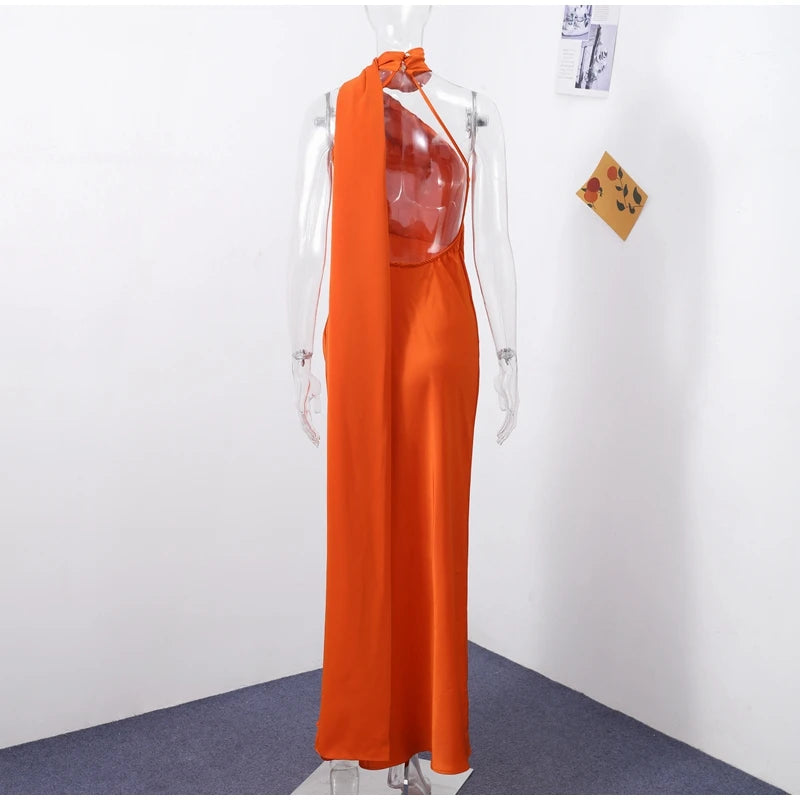 Elegant Ribbon Halter Dress Women Solid Off Shoulder Sleeveless Backless Slim Maxi Dresses 2025 Summer Autumn Party Robes Lady 2026 Vestido Elegante Para Ocasión Especial
