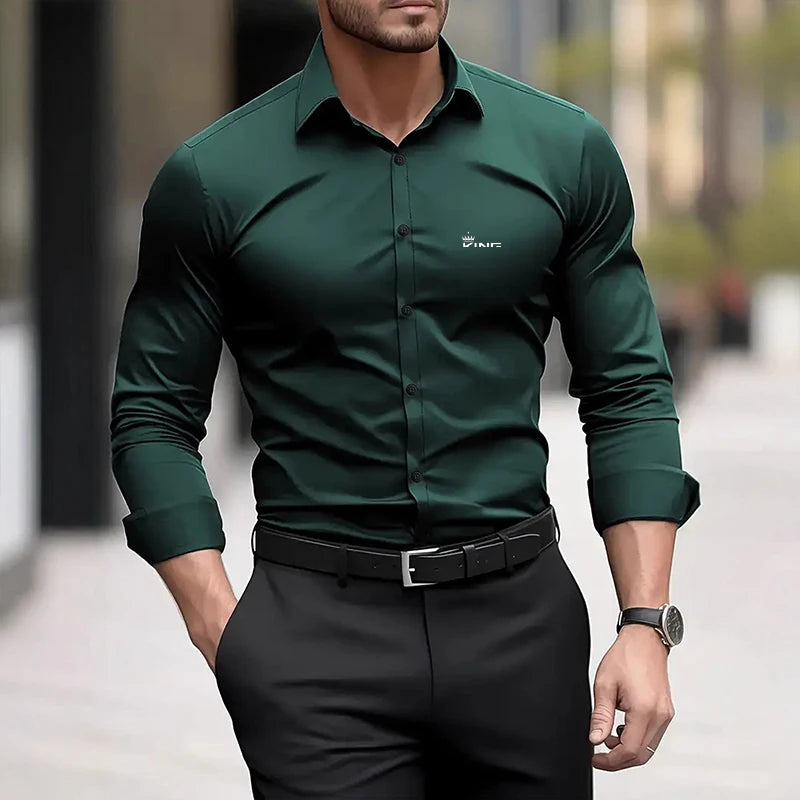 Men's Casual Long Sleeved Solid Color Slim Fit Shirt in Autumn and Winter Slightly Elastic Can Be Worn on the Inside or Outside. Camisa Extra Elastizada. 2026. Elegantes y Casual