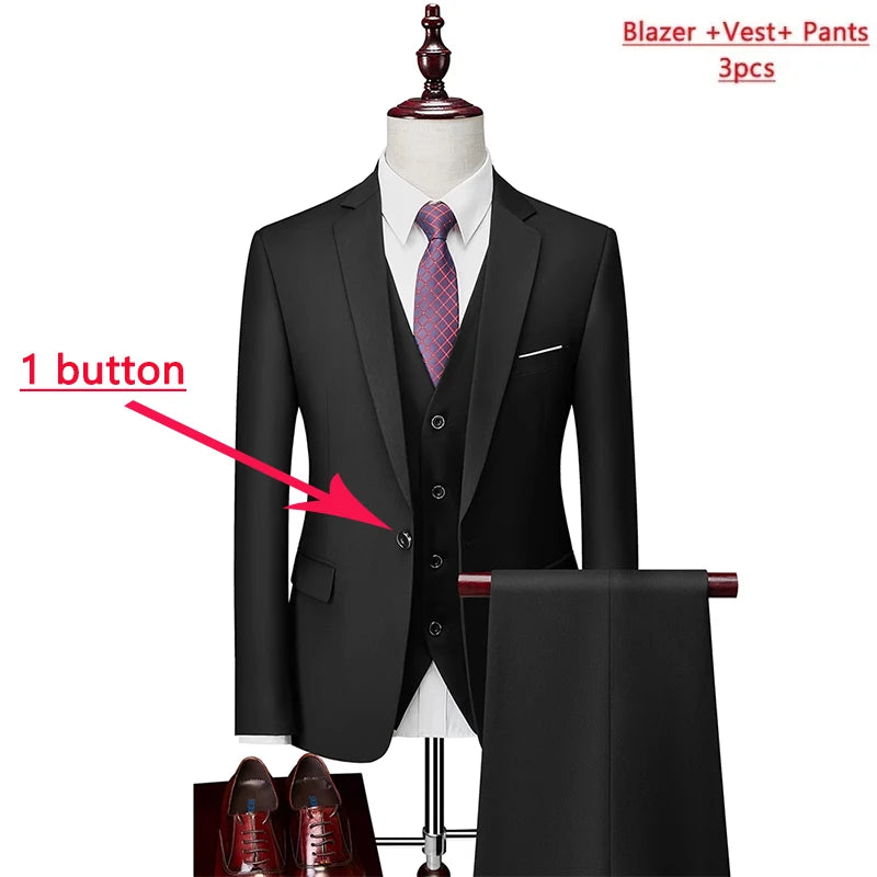 14 Color M-6XL ( Jacket + Vest+Pants ) High-end Brand Formal Business Mens Suit Three-piece Groom Wedding Dress Solid Color Suit. Trajes De Hombre Para Ocasion Especial. Bodas oh Eventos 2026