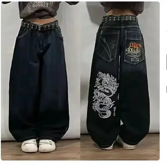 American Hip-hop Retro Loose Jeans Women's Y2K New Tide Harajuku High Waist Wide leg Pants Gothic Wide Pants Street Pants Male. Jeans Exclusivos Modernos 2026