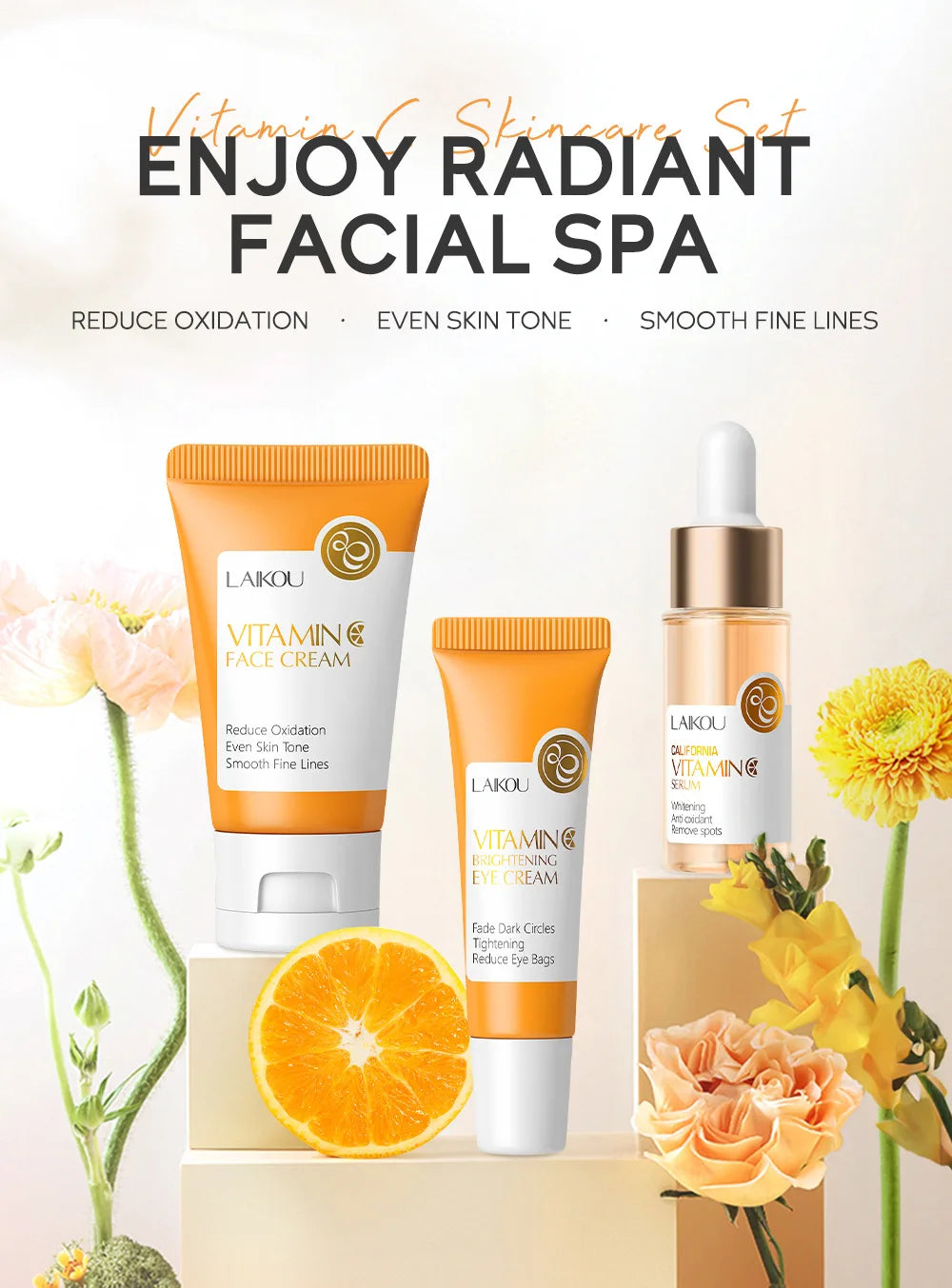 3pcs/set LAIKOU Vitamin C 24K Golden Sakura Skin Care Sets Face Cream Serum Eye Cream Moisturizing Anti Wrinkles Face Care Kit.2026 SKIN CARE REJUVENECEDOR, HUMECTANTE FACIAL
