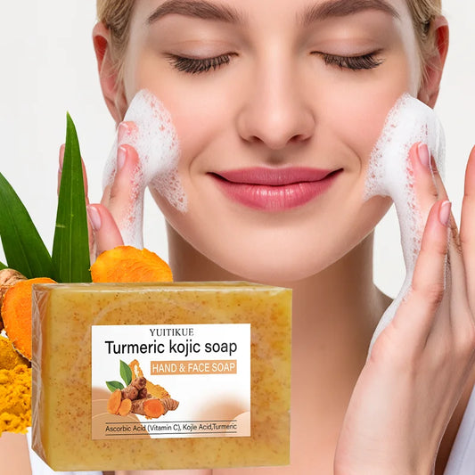 Natural Turmeric Kojic Soap - Hand & Face Cleanser, Brightens Skin, Deep Cleansing Dense Foam, Moisturizing for All Skin Types..2026 JABON HIDRATANTE PARA LA SALUD FACIAL  DE CURCUMA