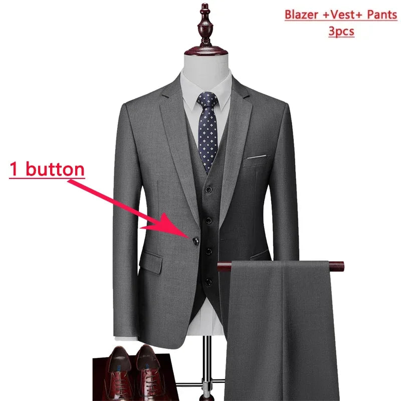 14 Color M-6XL ( Jacket + Vest+Pants ) High-end Brand Formal Business Mens Suit Three-piece Groom Wedding Dress Solid Color Suit. Trajes De Hombre Para Ocasion Especial. Bodas oh Eventos 2026