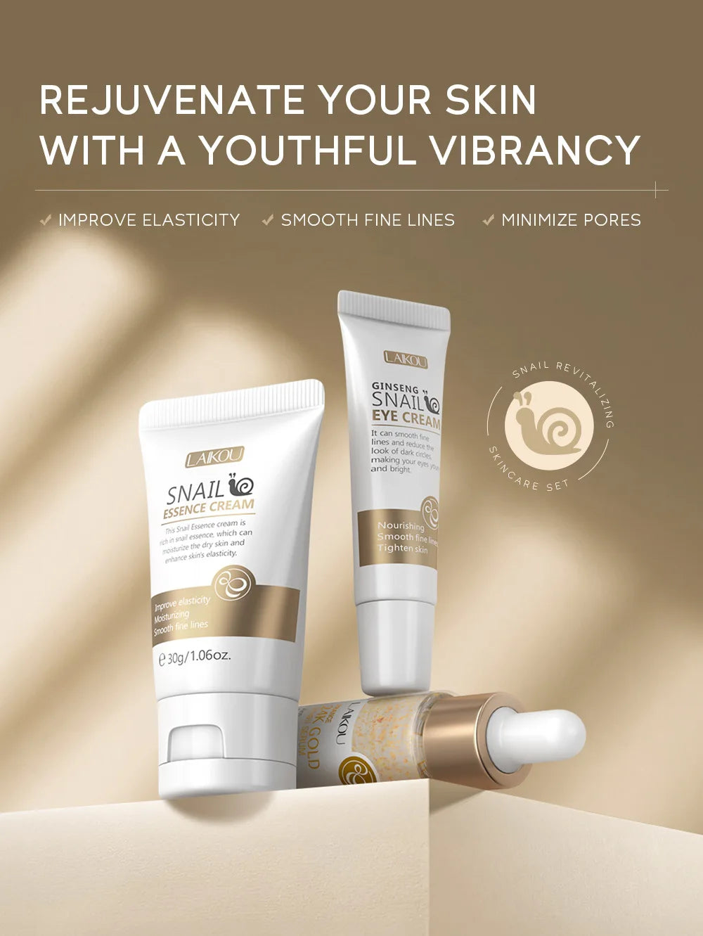 3pcs/set LAIKOU Vitamin C 24K Golden Sakura Skin Care Sets Face Cream Serum Eye Cream Moisturizing Anti Wrinkles Face Care Kit.2026 SKIN CARE REJUVENECEDOR, HUMECTANTE FACIAL
