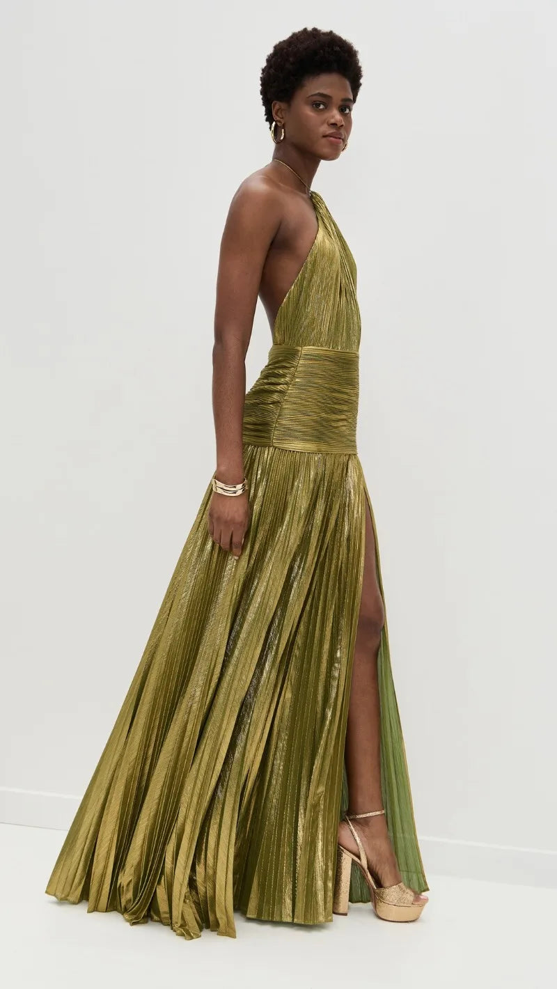 Luxurious Women Corset Party Cocktail Dress Sexy Off Shoulder Halter Folds Slit Guest Celebrity Long Dress Celebrity Prom Gown 2026 GOLD FASHION. VESTIDO PARA OCASION ELEGANTE