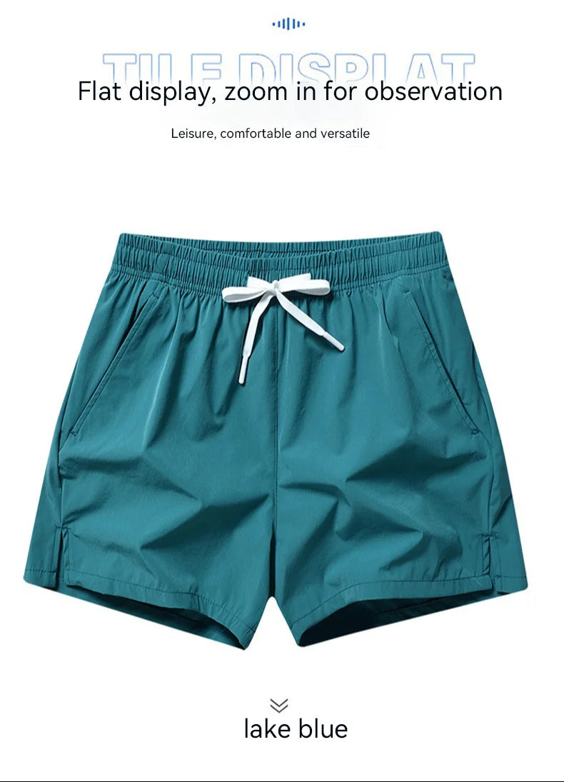 1pcs Summer Men Ice Silk Shorts Quick Drying Running Gym Pants Homme Surf Ventilate Drawstring Casual Outdoor Sport Couple Short